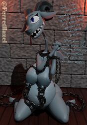 3d_(artwork) absurd_res anthro belly big_breasts blue_body blue_eyes blue_nipples bound breasts chain_piercing chained chained_cuff chains clasped_hands detailed_background dewdrop_(ferrethazel) digital_media_(artwork) dragon english_text female ferrethazel genitals hi_res mythological_creature mythological_scalie mythology nipple_piercing nipples piercing scalie sharp_teeth solo teeth text tongue tongue_out vulva