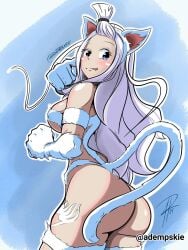1girls adempskie animal_ear_fluff animal_ears animal_tail ass ass_cleavage ass_crack big_breasts blue-eyed_female blue_background blue_eyes breasts busty busty_female busty_girl cat_ears cat_tail closed_mouth_smile fairy_tail fairy_tail_100_years_quest fairy_tail_mark female gluteal_fold head_tilt large_boobs large_breasts leg_tattoo light_smile looking_back looking_back_at_viewer mirajane_strauss posing posing_for_the_viewer posing_naked posing_nude smile smiley_face smiling smiling_at_viewer standing tattoo thick_ass thick_butt tilted_head white-haired_female white_hair white_tattoo