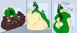 anthro ass backsack balls bear belly big_belly bigger_sub body_outline bulge burping burping_up_object comic digestion duo eyewear genitals glasses gurglegluts hi_res jewelry kristoff_(vorekraken) lagomorph leporid male male/male mammal necklace nub_tail nude prey_outline rabbit rear_view sequence size_difference smaller_pred stomach_bulge tail tail_motion tailwag vore wearing_glasses weight_gain