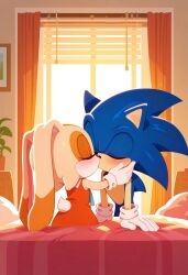 age_difference ai_generated anguirus12345 blue_body blue_fur blush closed_eyes cream_the_rabbit cute hedgehog inside kissing lagomorph leporid no_sex older_male older_male_and_younger_female orange_dress rabbit sega size_difference sonic_(series) sonic_the_hedgehog sonic_the_hedgehog_(series) video_games younger_female