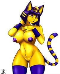 6ironknight9 alternate_body_type alternate_breast_size animal_crossing ankha anthro armor armwear ass big_breasts breasts clothing domestic_cat egyptian felid feline felis female fur furry furry_only genitals hair legwear looking_at_viewer mammal nintendo nipples nude pupils pussy simple_background slit_pupils solo standing stockings striped_tail stripes tail thick_thighs vambraces video_games white_background yellow_body yellow_eyes yellow_fur