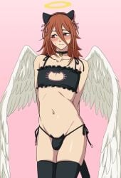 angel_devil_(chainsaw_man) angel_wings asian bulge bulge_through_clothing cat_ears cat_lingerie catboy chainsaw_man cute cute_face feline femboy femboy_focus femboy_only flustered flustered_male ginger ginger_hair japanese japanese_female leon_kim looking_away orange orange_hair pale-skinned_female pale_skin petite petite_male red_eyes revealing revealing_clothes sexy sexy_body skinny skinny_male slender slender_body solo solo_femboy solo_focus thong twink wings