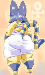 2021 animal_crossing ankha ass back_view big_ass big_butt blue_hair bottom_heavy bubble_ass bubble_butt cat_ears cat_tail choker clothed egyptian fat_ass fat_butt female female_only huge_ass huge_butt kiseff large_ass large_butt nintendo thick_ass thick_thighs thighs wide_hips yellow_background yellow_fur