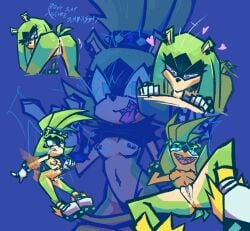 afrosoricid anthro anus ass black_body black_fur black_nose blue_background blue_eyes bracelet clothing dialogue disembodied_hand disembodied_penis ear_piercing english_text eyelashes fellatio female front_view fur genitals gloves green_body green_fur handwear heart_symbol hi_res idw_publishing jewelry male male/female mammal mrguardianeyea nipple_piercing nipples nude oral penile penis piercing presenting presenting_hindquarters rear_view ring sega sex sharp_teeth simple_background solo sonic_(series) sonic_the_hedgehog_(comics) sonic_the_hedgehog_(idw) sonic_the_hedgehog_(series) stomach_bulge studded_bracelet studded_jewelry studs surge_the_tenrec tan_body tan_fur teeth tenrec text vulva white_clothing white_gloves white_handwear