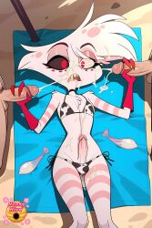 ai_generated angeldust balls_bulge beach beach_background beach_towel bikini bukkake bulge chest_fur cock cowprint cowprint_bikini cowprint_swimsuit cum cum_on_body cumshot double_cumshot double_handjob ejaculating ejaculating_cum ejaculating_on_self ejaculation facial femboy freckles freckles_on_face furry furry_male hands-free handsfree_ejaculation hard hard_cock hard_on hard_penis hazbin_hotel hunnyhive(artist) knees male male_only penis pink_condoms sharp_teeth swimsuit three_fingers used_condoms veiny veiny_penis
