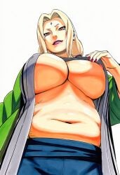1girls accurate_art_style ai_generated blonde_hair breast_focus breasts breasts_out brown_eyes bust busty clothing covered_nipples exposed_breasts female female_focus female_only flashing flashing_breasts haori high_resolution kimono large_breasts lipstick long_hair makeup manga_style masashi_kishimoto_style mature_female milf nail_polish naruto naruto_(series) naruto_shippuden navel open_clothes oppai pants pinup plain_background presenting presenting_breasts sagging_breasts showing_breasts simple_background slightly_chubby slightly_chubby_female solo solo_focus tsunade twintails uncensored underboob undressing upper_body viewed_from_below voluptuous white_background ㅇㅇ