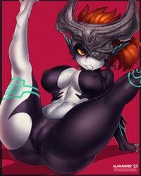 1girls 2021 alamanderarts anus big_breasts black_body breasts female genitals hi_res humanoid imp_midna midna nintendo not_furry nude one_eye_obstructed pussy red_background simple_background solo the_legend_of_zelda twili twilight_princess video_games