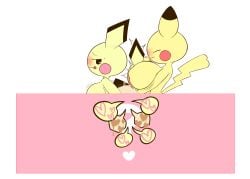 2020 anthro anthrofied bodily_fluids butt censor_bar cum cum_on_butt excessive_cum excessive_genital_fluids female from_behind_position generation_1_pokemon generation_2_pokemon genital_fluids group heart_symbol hot_dogging k-10 male nintendo pichu pikachu pokemon pokemon_(species) sex simple_background size_difference smaller_male standing_doggystyle trio white_background