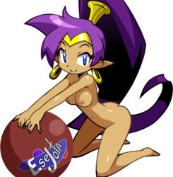 1girls blue_eyes breasts esejota female female_only naked pointy_ears purple_hair shantae shantae_(character) smooth_skin solo