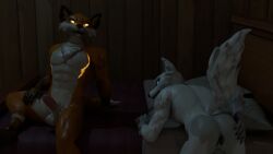 2boys 3d anthro anus arctic_fox ass ass_grab balls bed bedroom bedroom_sex biceps blue_eyes brother brothers butt_grab canid canine canis dark duo epic_games erection fennix_(fortnite) fortnite fox fur hand_on_ass hand_on_butt hi_res humanoid_penis male male/male mammal muscular muscular_anthro muscular_male nude orange_body orange_eyes orange_fur penis red_fox smile tail true_fox volpez_(fortnite) white_body wooden_wall