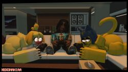 3d animal_crossing ankha anthro canine dark_skinned_male feline floppy_ears furry furry_female human isabelle_(animal_crossing) male male/female nekomaniaa nude_female roblox roblox_avatar robloxian self_upload tagme yellow_fur