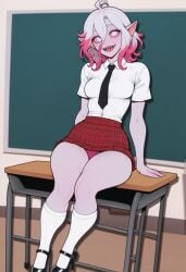 ai_generated briar_(league_of_legends) classroom league_of_legends panty_peek school_uniform schoolgirl sexy sexy_body sexy_clothing sexy_female sitting skirt table thick_thighs
