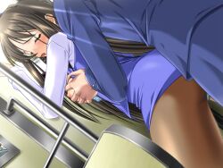 1boy 2000s_(style) against_door ass black_hair blue_bra blue_pants blue_skirt blue_suit blue_vest blush bra bra_pull breasts closed_eyes clothes_pull cowboy_shot dutch_angle exhibitionism female game_cg grabbing_another's_breast grabbing_from_behind groping hands_up kawahara_emi large_variant_set leaning_forward long_hair long_sidelocks long_sleeves m&m_(mickey_and_mackey) medium_breasts nipples open_clothes open_vest panties panties_under_pantyhose pants pantyhose pencil_skirt public_indecency public_nudity raised_inner_eyebrows saishu_chikan_densha_(series) saishuu_chikan_densha sexual_harassment shirt sidelocks skirt standing suit third-party_source train_interior underwear variant_set vest white_panties white_shirt