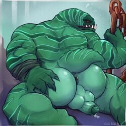 anchor anthro anus ass balls big_balls bodily_fluids claws dota dripping erection fish foreskin galrock genital_fluids genitals glans hi_res humanoid_genitalia leaking_precum leviathan_the_tidehunter looking_at_viewer looking_back looking_back_at_viewer male marine markings monster muscular muscular_male nude penis precum precum_drip presenting presenting_anus presenting_balls presenting_hindquarters presenting_penis solo striped_body striped_markings stripes tail teeth tidehunter_(leviathan) valve valve_corporation