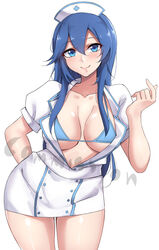 1girls bare_thighs bikini bikini_top breasts come_hither commission female fire_emblem fire_emblem_awakening long_hair looking_at_viewer lucina_(fire_emblem) medium_breasts mistynight nintendo nurse_cap nurse_uniform open_clothes smile solo solo_female source_request