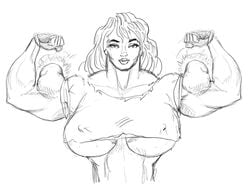 1girls abs biceps big_breasts breasts dcmatthews female female_only flexing gloves huge_breasts hyper_muscles large_breasts long_hair massive_breasts muscles muscular muscular_female nipples original_character ripped_clothing satin_steele sketch smile solo_female torn_shirt underboob upper_body white_shirt