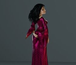 1girls 3d black_hair blender clothing disney dress female female_only glitch02 looking_back mother_gothel red_dress solo tangled wedgie