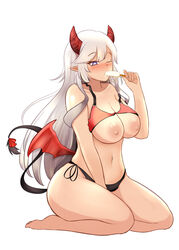 absurdres artist_request bikini blue_eyes blush breasts demon_girl demon_tail demon_wings female food heart heart-shaped_pupils highres horns large_breasts navel nipples one_eye_closed popsicle sitting source_request succubus sucking swimsuit symbol-shaped_pupils tail thick_thighs thighs transparent_background veibae virtual_youtuber vshojo white_hair wings