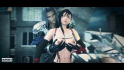 1girls 3d 3d_(artwork) animated areolae black_hair breast_fondling breasts female final_fantasy final_fantasy_vii final_fantasy_vii_remake fondling_breast male male/female mp4 navel nipples no_sound sephiroth shirt_up straight tagme tifa_lockhart video wanksy white_hair