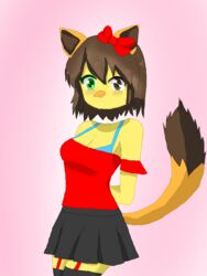 animal_ears anthro bird black_skirt blue_bra bra brown_hair cat_ears cat_tail colored_skin female flying_head furry headless jimmy09 jimmy_matsumoto jimmy_matsumoto#character original skirt tail underwear yellow_skin