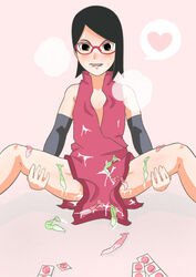 boruto:_naruto_next_generations condom glasses hiropon looking_at_viewer naruto sarada_uchiha simple_background used_condom