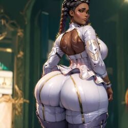 ai_generated apex_legends ass big_ass big_breasts big_butt braided_hair braided_twintails breasts briefineshi dark-skinned_female dark_skin huge_ass large_ass loba loba_(apex_legends) makeup nai_diffusion red_eyeshadow red_makeup respawn_entertainment small_waist stable_diffusion tattoo thick_ass thick_thighs two_tone_hair waist yellow_eyes