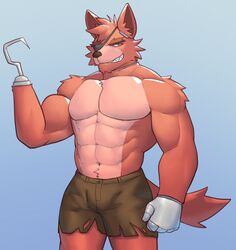 1boy 1male 5_fingers abs animal animal_ears animal_humanoid animatronic anthro barazoku belly_button belly_tuft biceps black_nose blue_background bottomwear brown_clothing brown_shorts bulge bulge_through_clothing buttons canid canine canis chest_tuft clothed ears ears_up eye_patch eyebrows eyepatch eyewear fangs fist five_nights_at_freddy's fluffy fluffy_ears fluffy_hair fluffy_tail fox fox_ears fox_humanoid fox_tail foxy_(fnaf) front_view fur furry half-closed_eyes half_dressed half_naked half_nude headwear hook hook_hand jrjresq light looking_away looking_to_the_side machine male male_focus male_only metal metallic_body metallic_hand muscle muscles muscular muscular_male no_genitals no_humans no_nipples open_mouth partially_nude pecs pectorals pirate presenting red_arms red_eyebrows red_face red_fur red_legs red_tail ripped_clothes ripped_clothing robot seductive seductive_eyes seductive_look seductive_smile sharp_teeth shiny shiny_fur shorts shoulder_tuft shoulders simple_background smiling solo solo_focus spiky_hair standing tail thick_eyebrows thick_thighs thighs topless torn_shorts tuft underwear yellow_eye yellow_eyes