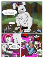 anthro comic comic_cover cover_page giant_animal male_only multiple_boys original_character pokeball pokemon pokemon_trainer porniky pre-transformation rabbit