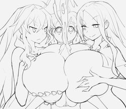 2girls cum dronya labyrinth_of_refrain luca_(labyrinth_of_refrain) marietta_(labyrinth_of_refrain) multiple_girls paizuri smaller_futanari thanuki thanukiart