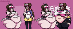 2girls ass bbw belly big_ass big_belly brown_hair chubby expansion fat fat_ass growth hat hilda_(pokemon) huge_ass huge_belly huge_thighs inflation maniacalfork massive_ass multiple_girls mutual_female_weight_gain nintendo obese overweight pantyhose pokemon pokemon_bw pokemon_bw2 ripped_clothing rosa_(pokemon) short_shorts shorts thick_thighs tight_clothing weight_gain wide_hips