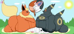 anal anal_sex balls bodily_fluids cheek_bulge colored cum cum_in_ass cum_inside eeveelution fellatio female feral flareon gangbang genital_fluids genitals group group_sex male morbidly_obese morbidly_obese_feral morbidly_obese_male nintendo obese obese_feral obese_male oral overweight overweight_feral overweight_male penetration penile penis pfh pokémon_(species) pokemon sex sweat sylveon umbreon video_games