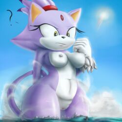 2021 anthro black_nose blaze_the_cat boat confusion domestic_cat eyelashes feline female fingers forehead_jewel furry gem general_godzilla giantess hair looking_down macro micro navel nipples plane ponytail purple_body purple_hair pussy sega sky sonic_(series) vehicle water white_body white_nipples