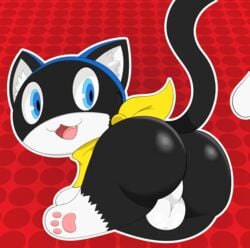 absurd ass backsack balls blush edit felid feline felis fur male mammal megami morgana_(persona) mouth presenting solo