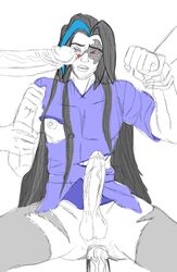 bruise_on_face cockslap holding_hands huge_cock kayn krissydraws league_of_legends long_hair male malesub oral penis torn_clothes torn_clothing yaoi