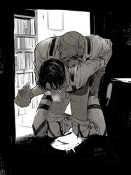 2boys anal anal_sex anal_sex attack_on_titan bodily_fluids clothing cum dripping dripping_cum erwin_smith gay genital_fluids genitals harness head_on_shoulder levi levi_ackerman male male/male male_penetrated male_penetrating male_penetrating_male pants_down penis sex_from_behind shingeki_no_kyojin size_difference yaoi