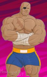 athlete athletic_male bara biceps big_penis bodybuilder daddy dilf eye_patch foreskin headingsouth hung male male_only mature_male muay_thai nipples pecs quads sagat scar solo street_fighter thick_legs thick_penis thick_thighs thighs uncle uncut zaddy