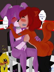 bonnie_(fnaf) comic discordmelody female five_nights_at_freddy's fnaf furry golden_freddy_(fnaf) hand_on_breast jasmine_(discordmelody) jasmine_ivory kissing male original_character tagme voyeur voyeurism