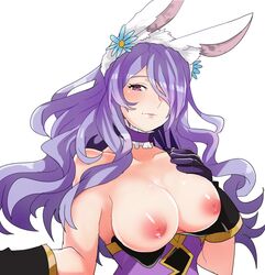 1girls alternate_costume animal_ears bare_shoulders breasts breasts_out bunny_ears bunny_girl bunnysuit camilla_(fire_emblem) choker collarbone commentary_request easter fake_animal_ears female female_only fire_emblem fire_emblem_fates fire_emblem_heroes gloves hair_over_one_eye hand_up headband large_breasts long_hair nintendo nipples official_alternate_costume playboy_bunny purple_eyes purple_gloves purple_hair rem_sora410 shiny shiny_hair shiny_skin solo solo_female upper_body wavy_hair
