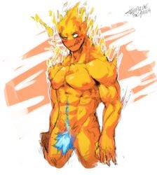 fire hidden_penis looking_at_viewer male male_only muscular_male nipples scp-457 scp_containment_breach scp_foundation tamazukiakiyama