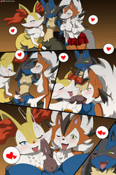 <3 1boy 2019 2girls 3_fingers absurd_res animal_genitalia animal_penis anthro anthro_on_anthro ass balls black_claws blue_eyes blush bodily_fluids bottomwear braixen breasts breath bulge canid canine canine_penis canis chest_tuft claws closed_eyes clothed clothing collaborative collaborative_fellatio collaborative_sex comic cum cum_on_face cum_on_penis cumshot digital_media_(artwork) drooling dusk_lycanroc ejaculation erection fangs fellatio female fingers fur furry furry_only genital_fluids genitals green_eyes group group_sex hair heart hi_res inner_ear_fluff knot licking licking_lips licking_own_lips looking_at_another looking_at_viewer looking_down looking_pleasured looking_up lucario lycanroc male male/female nintendo nipples nude one_eye_closed open_clothing open_mouth open_shirt open_smile open_topwear oral orange_body orange_fur orange_nose orgasm panting pants pants_down partially_clothed penile penis penis_lick pokemon pokemon_(species) pokemorph saliva saliva_on_tongue saliva_string self_lick sex shirt skirt smile sweat tail teeth threesome tongue tongue_out topwear trio tuft video_games white_hair winick-lim wink wristband yellow_body yellow_eyes yellow_fur