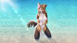 16:9 2021 5_fingers anthro beach breasts canid canine canis collie day detailed_background digital_media_(artwork) domestic_dog eyebrows eyelashes female fingers hair herding_dog hi_res mammal nude outside pastoral_dog sand seaside sheepdog shoreline smile solo water widescreen wyla