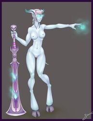 blue_skin breasts bushido draenei female female_only front_view solo standing sword tagme world_of_warcraft