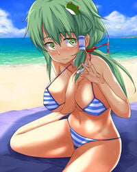 breasts error highres large_breasts sanae_kochiya swimsuit tenpura_(artist) tenpura_(tenpura621) touhou