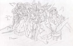 2d alien alien_girl alien_look_like_human blackfire bumblebee_(dc) dc dc_comics dcau female female_only human interspecies jim_sugomi jinx_(dc) karen_beecher kitten_(teen_titans) komand'r koriand'r multiple_girls nipples rachel_roth raven_(dc) sketch starfire straight_hair tagme tamaranean teen_titans terra_(dc)