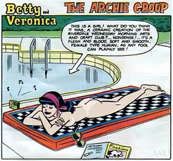 archie_comics ass black_hair crossed_legs day female female_only human lying nude on_front outdoors pale_skin sak solo swimming_pool tagme tanline veronica_lodge water