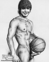 1boy abs actor average_sized_penis basketball black_and_white boner caucasian_male celebrity circumcised dark_hair erect_nipples erect_penis erect_while_penetrated erection hard_on high_school_musical_(series) in_character looking_at_viewer male male_only muscles muscular muscular_male nude pecs pinup presenting rough_canvas sketch smile tagme testicles troy_bolton uncolored veiny_penis zac_efron