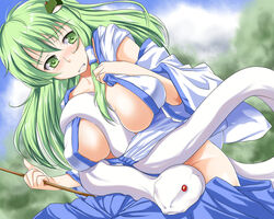 breasts green_eyes green_hair huge_breasts long_hair mishaguji sanae_kochiya snake tenpura_(artist) tenpura_(tenpura621) touhou