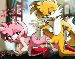 1boy 1girls amy_rose anus cheating clothing cum cum_in_pussy cum_inside dialogue english_text female female_penetrated footwear fur furry furry_only handwear male male/female male_penetrating male_penetrating_female mostly_nude naked netorare nude pussy sega sex skylight_(artist) sonic_(series) sonic_the_hedgehog_(series) tail tails text vaginal vaginal_penetration