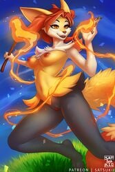 2:3 4_toes 5_fingers anthro areola black_body black_fur braixen detailed_background digital_media_(artwork) dipstick_tail eyelashes feet female fingers fire fur genitals hair hi_res inner_ear_fluff multicolored_body multicolored_fur multicolored_tail navel nintendo nipples nude open_mouth open_smile orange_eyes orange_hair pokémon_(species) pokemon pokemon_(species) portrait pussy satsukii short_hair smile solo standing stick teeth three-quarter_portrait toes tongue tuft video_games white_body white_fur yellow_body yellow_fur