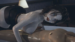 3d big_breasts bioshock bioshock_infinite blue_eyes cum_on_face dark_hair elizabeth_comstock female kchentai open_mouth paizuri pale pale-skinned_female pale_skin partially_clothed wet